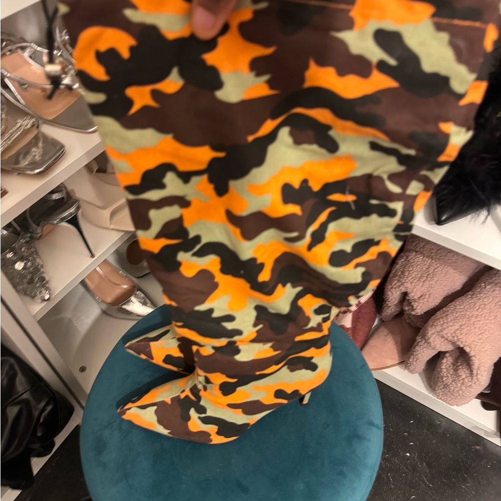 Fashion Nova Orange Camo Over-The-Knee Boots